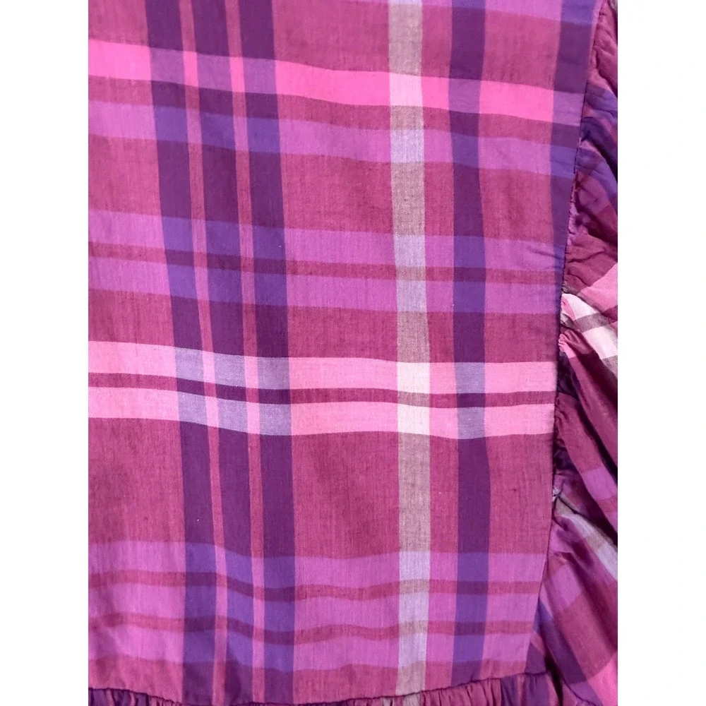 Crewcuts J.Crew Girls Pink Purple Plaid Sleeve Ruffle Babydoll Dress Size 10